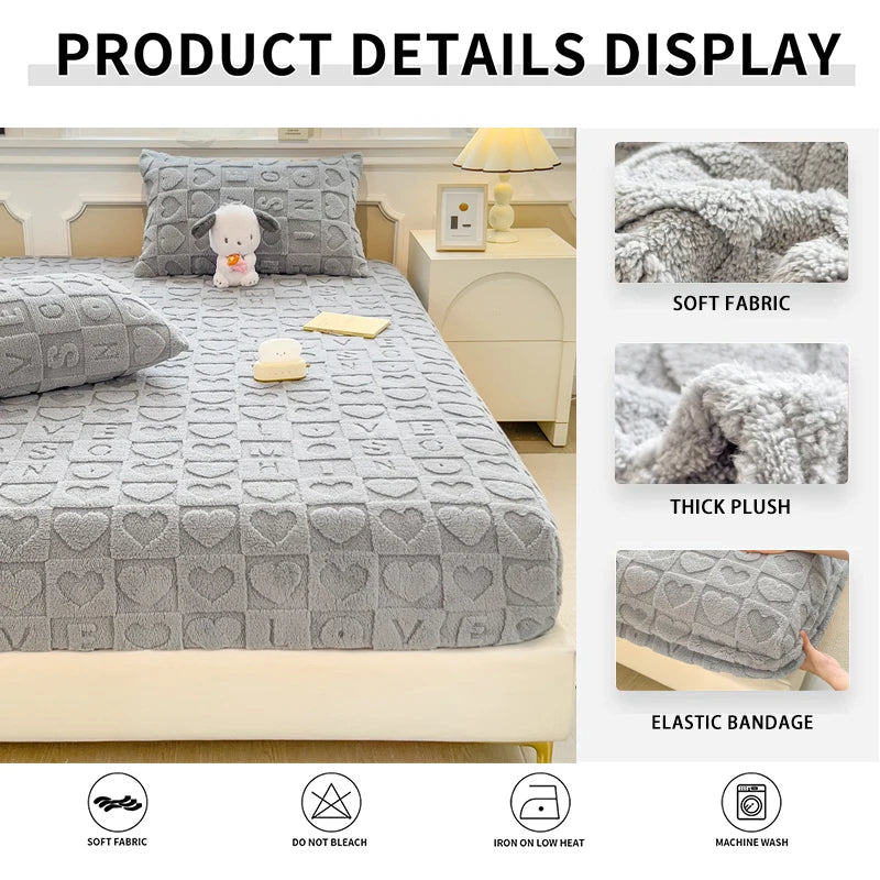 Jacquard Winter Thick Warm Coral Plush Mattress Cover High Elasticity Anti-Slip Breathable Suitable Bedroom Soft Bed Sheet