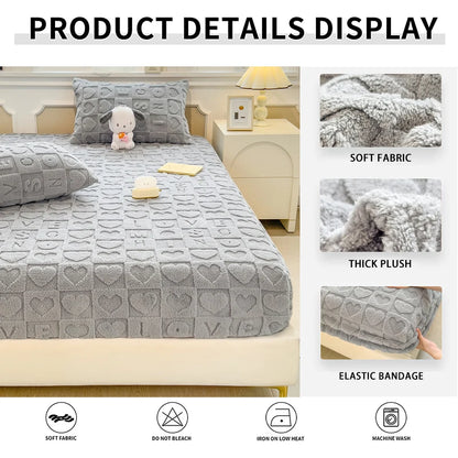 Jacquard Winter Thick Warm Coral Plush Mattress Cover High Elasticity Anti-Slip Breathable Suitable Bedroom Soft Bed Sheet