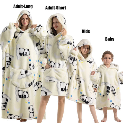 Oversize Winter Sherpa Blanket Plush Polar Fleece Family Matching Hoodie Girl Sweatshirt Homewear Avocado Animal Print Outwear