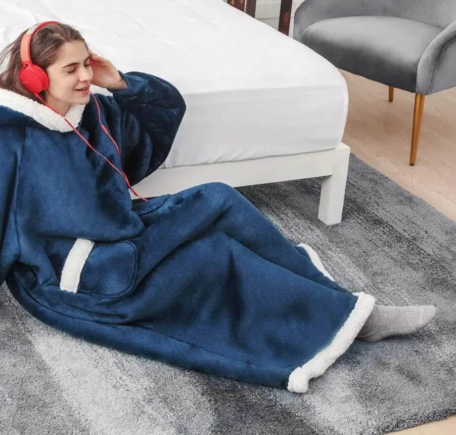 2024 Super Long Flannel Blanket with Sleeves Winter Hoodies Sweatshirt Women Men Pullover Fleece Giant TV Blanket Oversized New