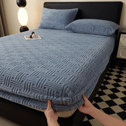 Jacquard Winter Thick Warm Coral Plush Mattress Cover High Elasticity Anti-Slip Breathable Suitable Bedroom Soft Bed Sheet