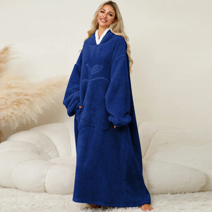 Plush Long Blanket For Women Wearable Winter Warm Oversized Blanket Hoddies With Sleeves Adult Thick Pajama For Slumber Party