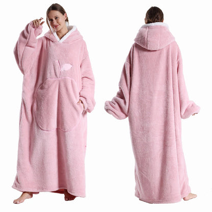 Plush Long Blanket For Women Wearable Winter Warm Oversized Blanket Hoddies With Sleeves Adult Thick Pajama For Slumber Party