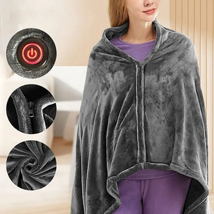 USB Heated Blanket 3 Gears Heating Coral Velvet Shawl Wearable Electric Blanket Household Winter Body Warmer for Home Office