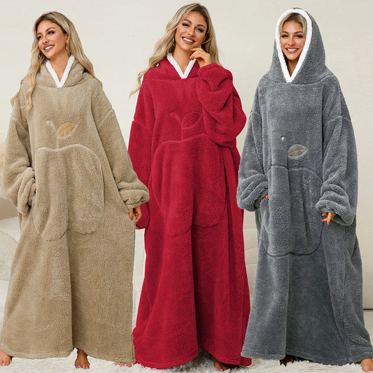 Plush Long Blanket For Women Wearable Winter Warm Oversized Blanket Hoddies With Sleeves Adult Thick Pajama For Slumber Party