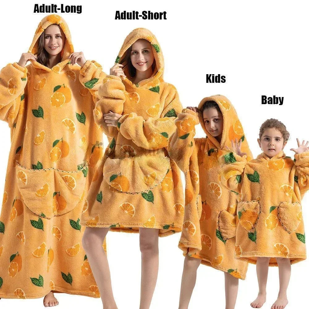 Super Long Oversized Winter Sherpa Blanket Plush Flannel Warm Family Matching Hoodie Halloween Homewear Avocado Women Sweatshirt