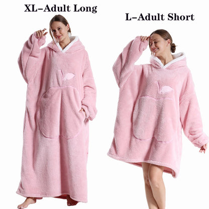 Women Plush Fleece Blanket Men Warm Thick Hoodies Adult Giant TV Blanlets with Sleeves Super Long Cold-proof Homewear Pajamas