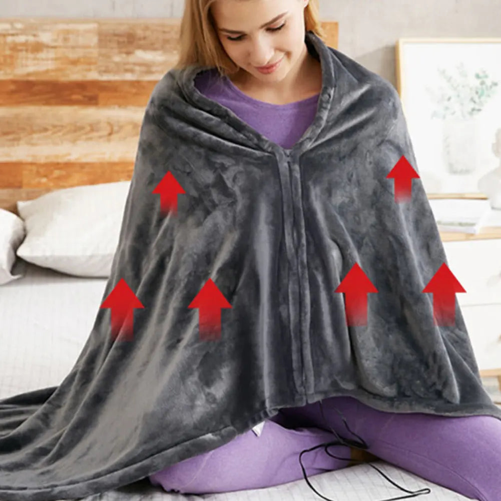 USB Heated Blanket 3 Gears Heating Coral Velvet Shawl Wearable Electric Blanket Household Winter Body Warmer for Home Office