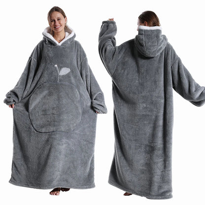 Plush Long Blanket For Women Wearable Winter Warm Oversized Blanket Hoddies With Sleeves Adult Thick Pajama For Slumber Party