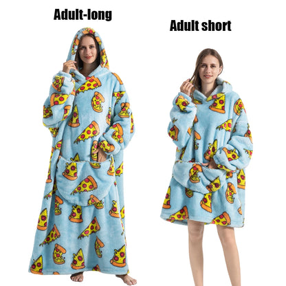 Women Plush Fleece Blanket Men Warm Thick Hoodies Adult Giant TV Blanlets with Sleeves Super Long Cold-proof Homewear Pajamas