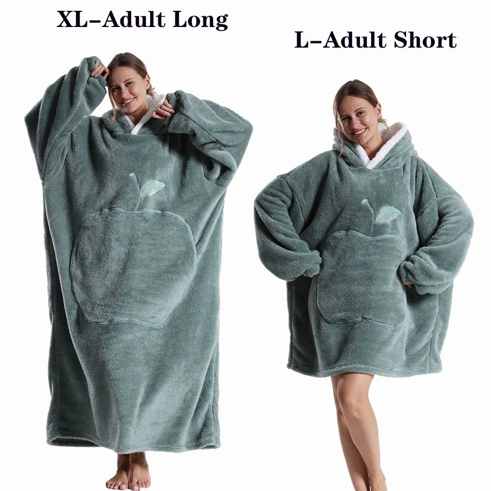 Women Plush Fleece Blanket Men Warm Thick Hoodies Adult Giant TV Blanlets with Sleeves Super Long Cold-proof Homewear Pajamas