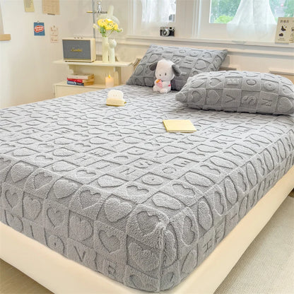 Jacquard Winter Thick Warm Coral Plush Mattress Cover High Elasticity Anti-Slip Breathable Suitable Bedroom Soft Bed Sheet