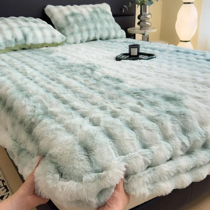 2024 new thickened rabbit plush mattress single piece winter warm plush sheet cover all-inclusive mattress protective cover
