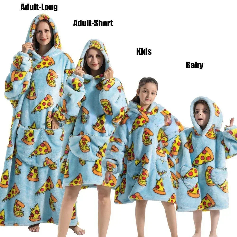 Super Long Oversized Winter Sherpa Blanket Plush Flannel Warm Family Matching Hoodie Halloween Homewear Avocado Women Sweatshirt