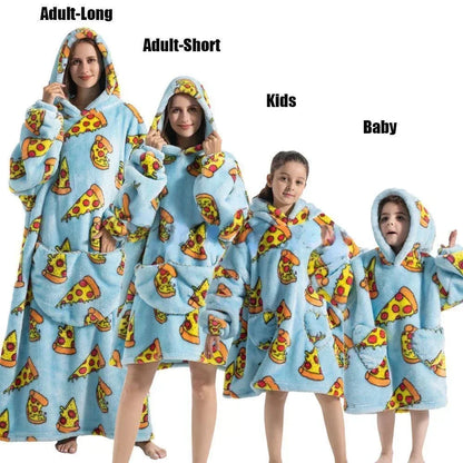 Super Long Oversized Winter Sherpa Blanket Plush Flannel Warm Family Matching Hoodie Halloween Homewear Avocado Women Sweatshirt