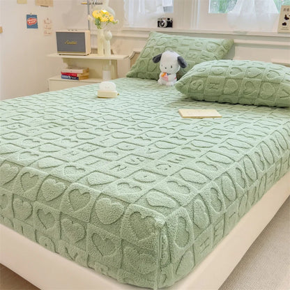 Jacquard Winter Thick Warm Coral Plush Mattress Cover High Elasticity Anti-Slip Breathable Suitable Bedroom Soft Bed Sheet