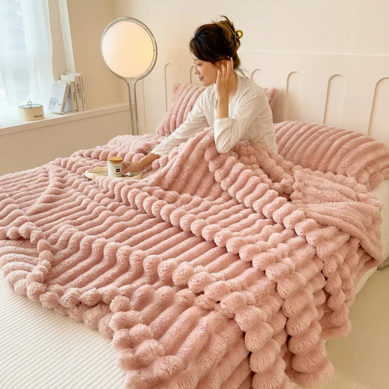 Multi Functional Striped Blanket For Warmth And Comfort