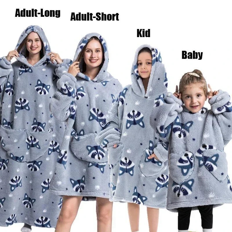 Super Long Oversized Winter Sherpa Blanket Plush Flannel Warm Family Matching Hoodie Halloween Homewear Avocado Women Sweatshirt