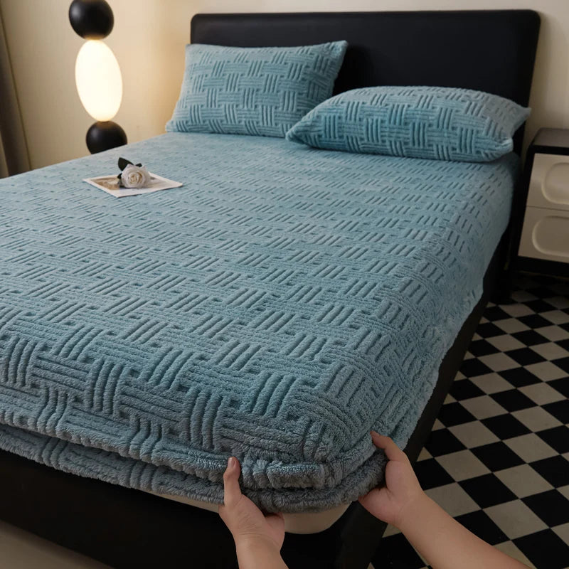 Jacquard Winter Thick Warm Coral Plush Mattress Cover High Elasticity Anti-Slip Breathable Suitable Bedroom Soft Bed Sheet