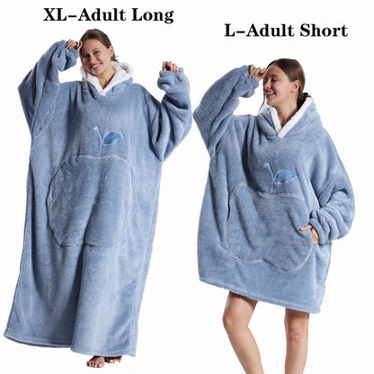 Women Plush Fleece Blanket Men Warm Thick Hoodies Adult Giant TV Blanlets with Sleeves Super Long Cold-proof Homewear Pajamas