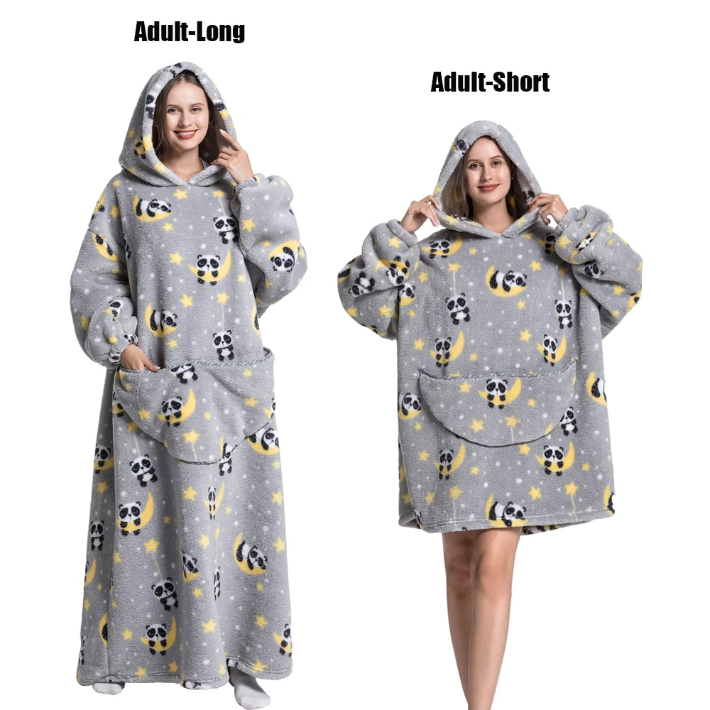 Women Plush Fleece Blanket Men Warm Thick Hoodies Adult Giant TV Blanlets with Sleeves Super Long Cold-proof Homewear Pajamas