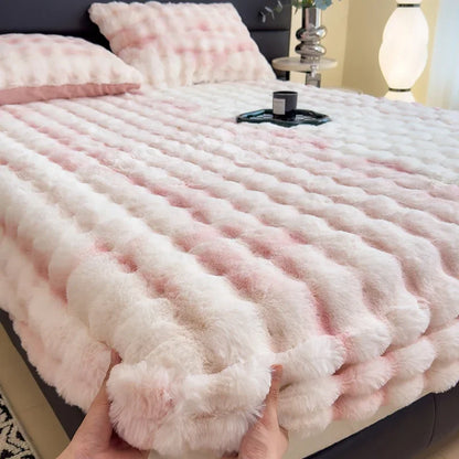 2024 new thickened rabbit plush mattress single piece winter warm plush sheet cover all-inclusive mattress protective cover