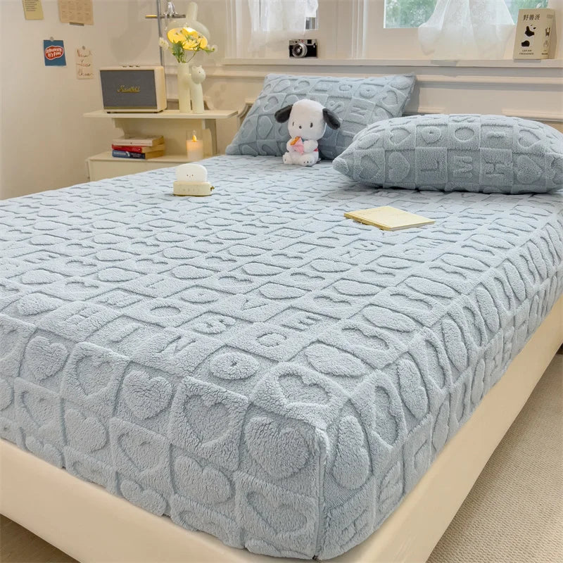 Jacquard Winter Thick Warm Coral Plush Mattress Cover High Elasticity Anti-Slip Breathable Suitable Bedroom Soft Bed Sheet