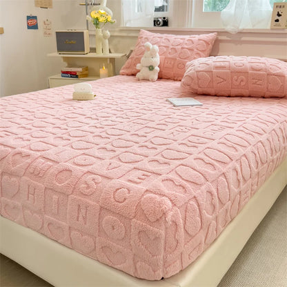 Jacquard Winter Thick Warm Coral Plush Mattress Cover High Elasticity Anti-Slip Breathable Suitable Bedroom Soft Bed Sheet