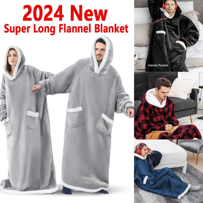 2024 Super Long Flannel Blanket with Sleeves Winter Hoodies Sweatshirt Women Men Pullover Fleece Giant TV Blanket Oversized New