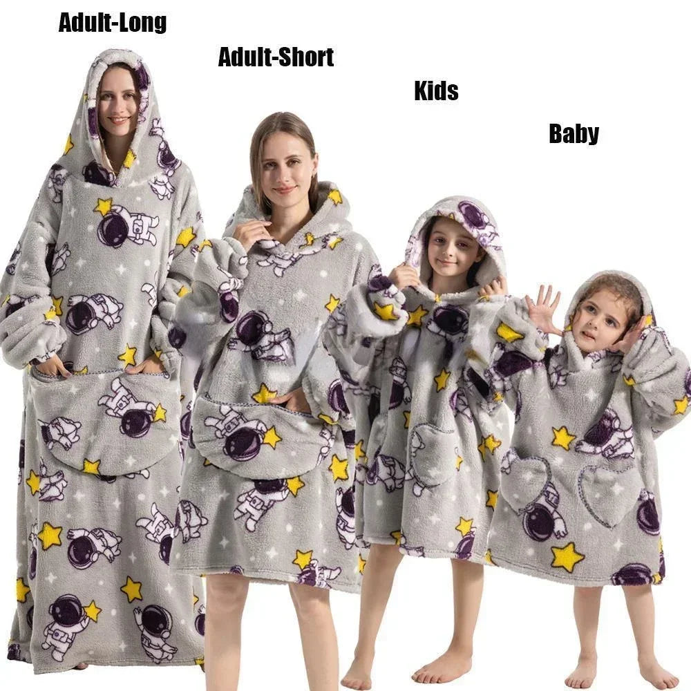 Super Long Oversized Winter Sherpa Blanket Plush Flannel Warm Family Matching Hoodie Halloween Homewear Avocado Women Sweatshirt