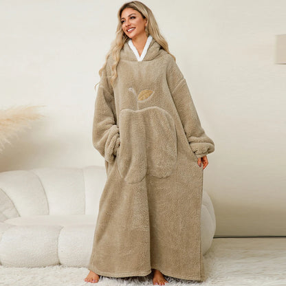 Plush Long Blanket For Women Wearable Winter Warm Oversized Blanket Hoddies With Sleeves Adult Thick Pajama For Slumber Party