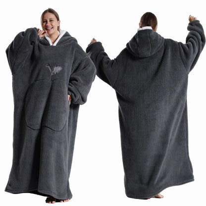 Plush Long Blanket For Women Wearable Winter Warm Oversized Blanket Hoddies With Sleeves Adult Thick Pajama For Slumber Party